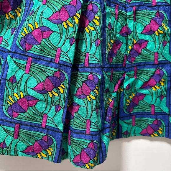 Vintage Doncaster Green Floral Print Pleated Midi Skirt Women’s Size 14 Retro - Picture 7 of 16